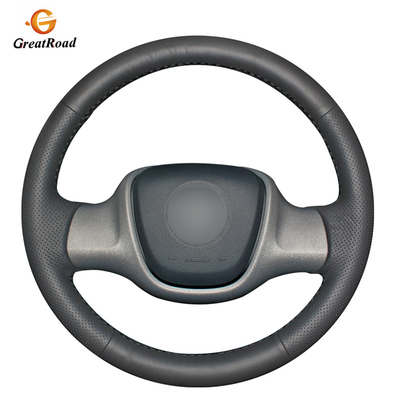 Couverture de volant en cuir véritable noir de voiture cousue à la main Fan Club pour Smart For Two